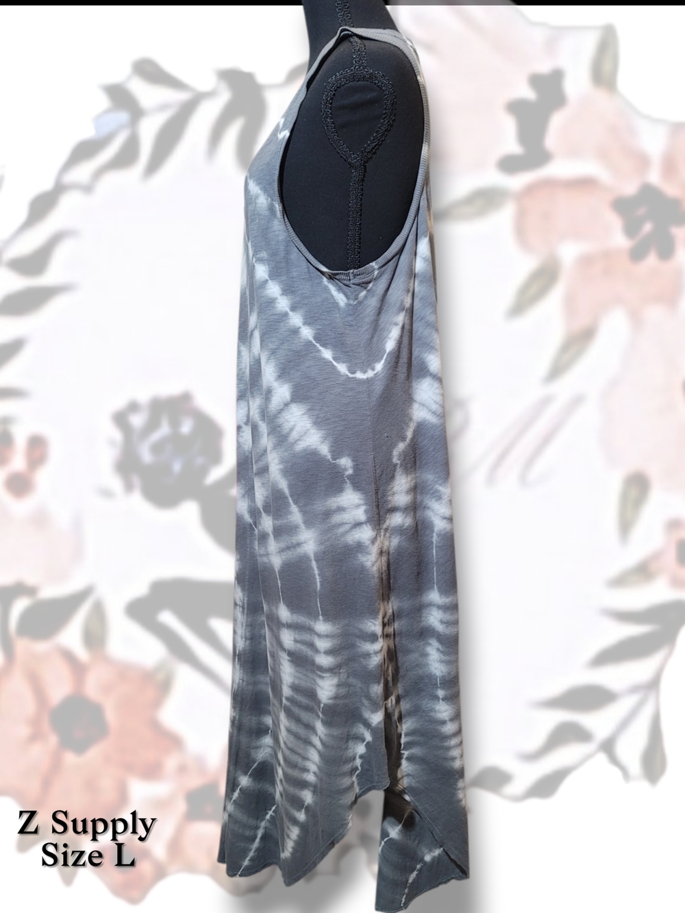 Z Supply Gray & White Tie-Dye Midi Tank Dress Size L - Picture 4 of 5